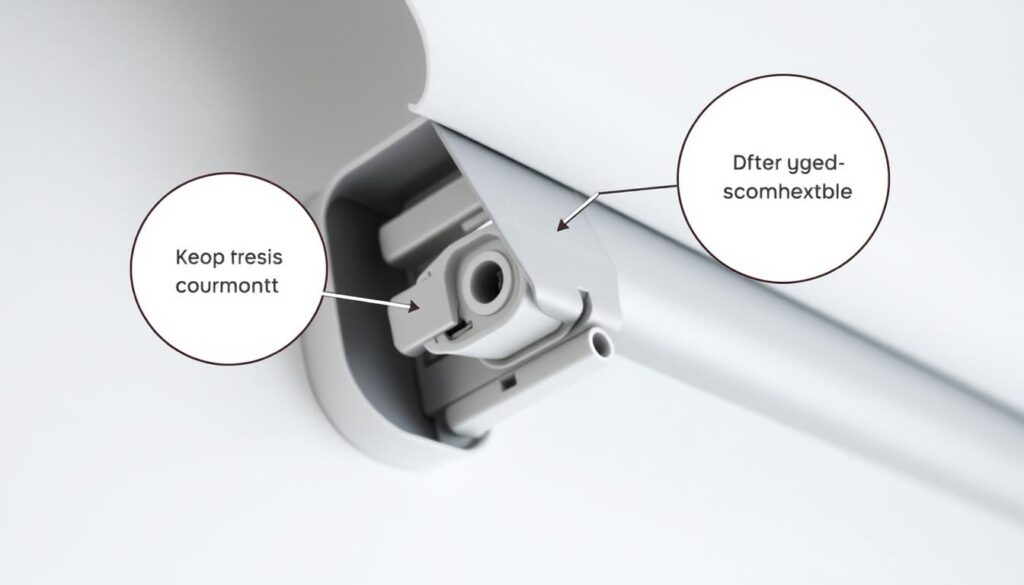A closeup view of the exterior housing of a retractable window shade, showing the mechanism and components clearly. The housing is made of durable plastic or aluminum, with a sleek, minimalist design. The focus is on the edges and corners of the housing, revealing how it is attached to the wall or window frame. Soft, even lighting illuminates the details, allowing the viewer to clearly see the steps involved in removing the housing. The image conveys a sense of simplicity and accessibility, making the task of taking off the shade's exterior cover seem straightforward and approachable. A closeup view of the exterior housing of a retractable window shade, showing the mechanism and components clearly. The housing is made of durable plastic or aluminum, with a sleek, minimalist design. The focus is on the edges and corners of the housing, revealing how it is attached to the wall or window frame. Soft, even lighting illuminates the details, allowing the viewer to clearly see the steps involved in removing the housing. The image conveys a sense of simplicity and accessibility, making the task of taking off the shade's exterior cover seem straightforward and approachable.