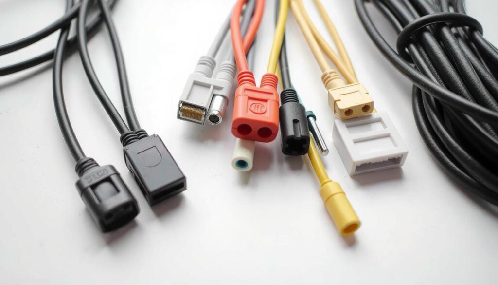 A detailed close-up view of various electrical cables and wires suitable for window roller blinds and shades. The cables are organized neatly on a clean, uncluttered white surface, showcasing their different colors, thicknesses, and connectors. Soft, even lighting illuminates the scene, allowing the textures and materials of the cables to be clearly visible. The composition emphasizes the cables' functionality and the importance of selecting the right cable for roller blind installations, reflecting the practical nature of the article's section title. A detailed close-up view of various electrical cables and wires suitable for window roller blinds and shades. The cables are organized neatly on a clean, uncluttered white surface, showcasing their different colors, thicknesses, and connectors. Soft, even lighting illuminates the scene, allowing the textures and materials of the cables to be clearly visible. The composition emphasizes the cables' functionality and the importance of selecting the right cable for roller blind installations, reflecting the practical nature of the article's section title.