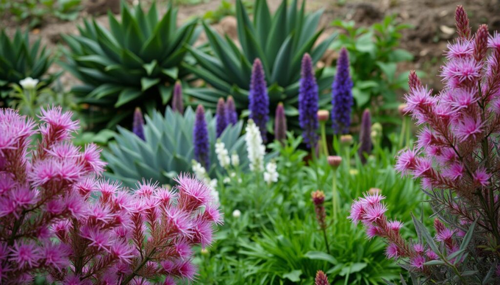A lush, vibrant garden scene featuring a diverse array of wrzosowate plants. In the foreground, delicate heather blooms in shades of pink, purple, and white, their feathery foliage cascading gracefully. In the middle ground, bold, sculptural krzewy kwaśnolubne plants with deep green leaves and bold, architectural forms create a striking contrast. The background is framed by a natural, earthy setting, with a soft, diffused light filtering through the leaves and creating a serene, tranquil atmosphere. The overall composition showcases the harmonious coexistence of these complementary, kwaśnolubne species, creating a visually stunning and harmonious garden landscape.