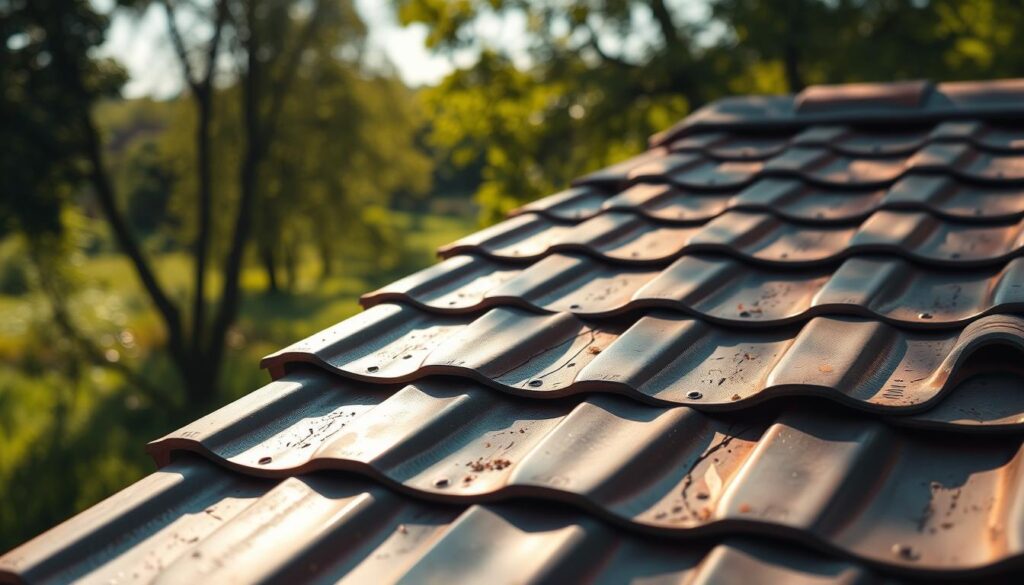 A detailed, high-quality image of a blachodachówka (metal roofing tile) in a natural, outdoor setting. The blachodachówka is the central focus, showcasing its distinctive profile, texture, and color. The lighting is warm and natural, casting gentle shadows that accentuate the depth and contours of the material. The background features a lush, verdant landscape, with trees and foliage providing a complementary natural backdrop. The overall composition evokes a sense of tranquility and the harmonious integration of the blachodachówka into its environmental context. A detailed, high-quality image of a blachodachówka (metal roofing tile) in a natural, outdoor setting. The blachodachówka is the central focus, showcasing its distinctive profile, texture, and color. The lighting is warm and natural, casting gentle shadows that accentuate the depth and contours of the material. The background features a lush, verdant landscape, with trees and foliage providing a complementary natural backdrop. The overall composition evokes a sense of tranquility and the harmonious integration of the blachodachówka into its environmental context.