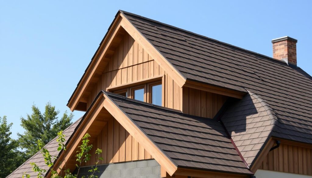 A well-crafted, traditional gable roof stands tall, its symmetrical slopes adorned with carefully installed shingles. The structure exudes a sense of timeless elegance, its form reflecting the harmonious balance between function and aesthetics. Sunlight casts soft shadows, accentuating the sharp ridgeline and gentle curves of the eaves. The roofing materials, meticulously selected, blend seamlessly with the surrounding natural environment, creating a picturesque scene that captures the essence of a well-executed "dach dwuspadowy". The overall composition conveys a sense of stability, durability, and attention to detail, serving as a visual guide for the article's discussion on avoiding common pitfalls in the construction of this classic roof design.